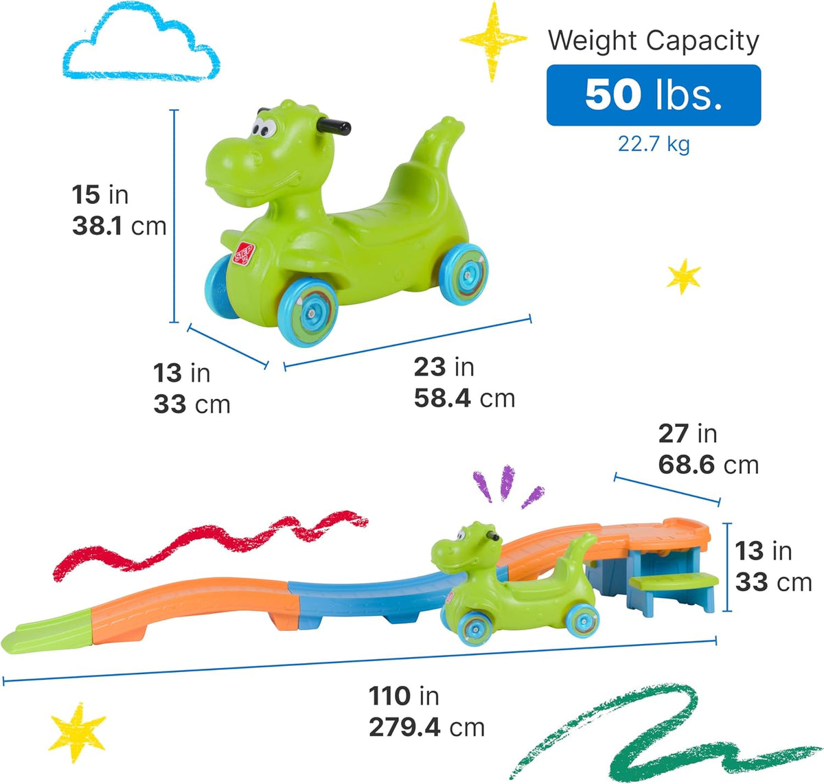 Dino Dash Up & Down Roller Coaster Kids Ride On Toy