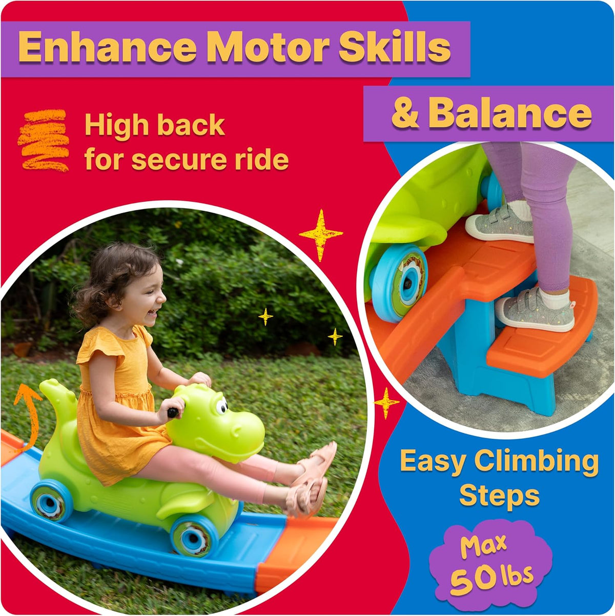 Dino Dash Up & Down Roller Coaster Kids Ride On Toy